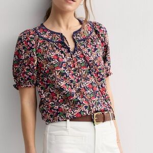 Draper James Elbow Sleeve Tie Neck Puff Sleeve Top